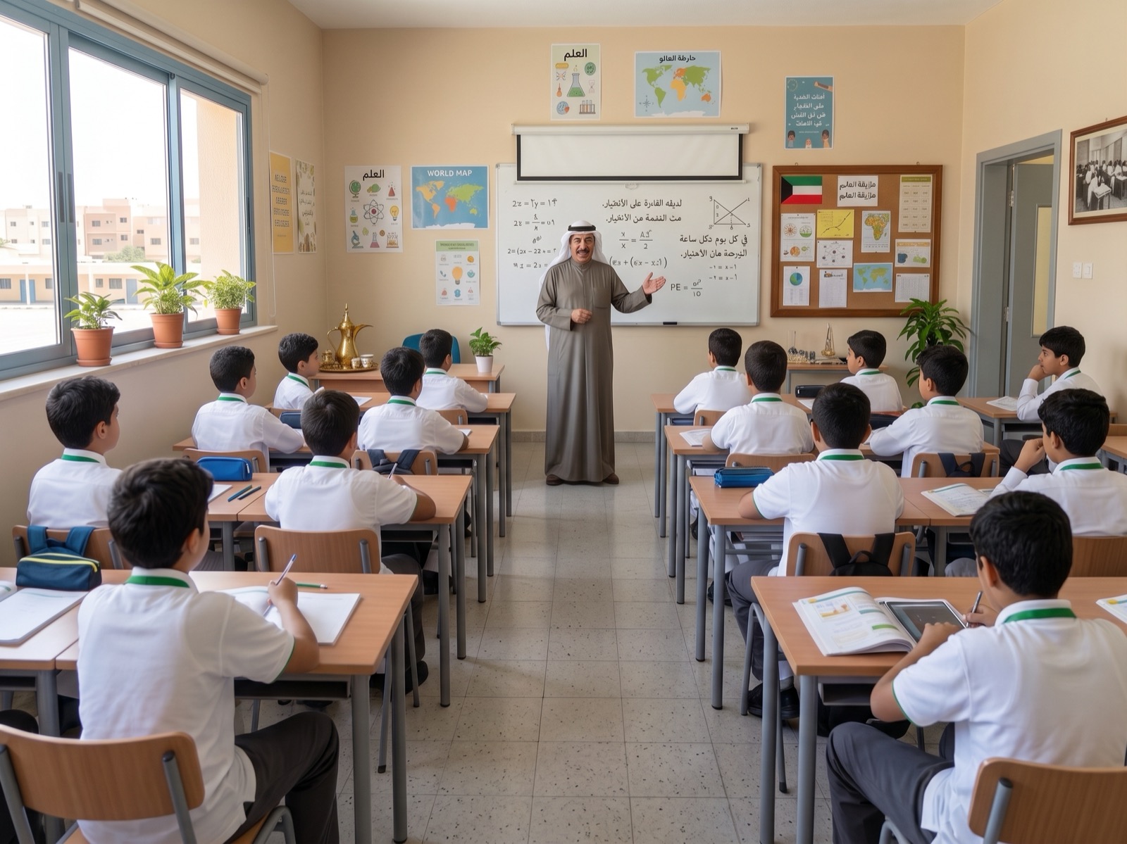 معلّم يشرح لطلابه في صف